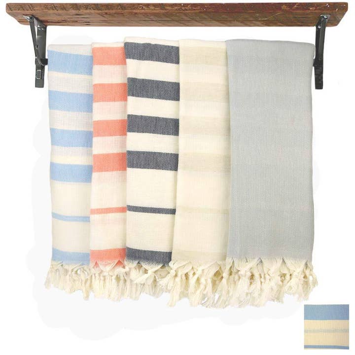 Sky Blue & Natural Cotton Linen Wrap for wholesale by Hacienda Austin