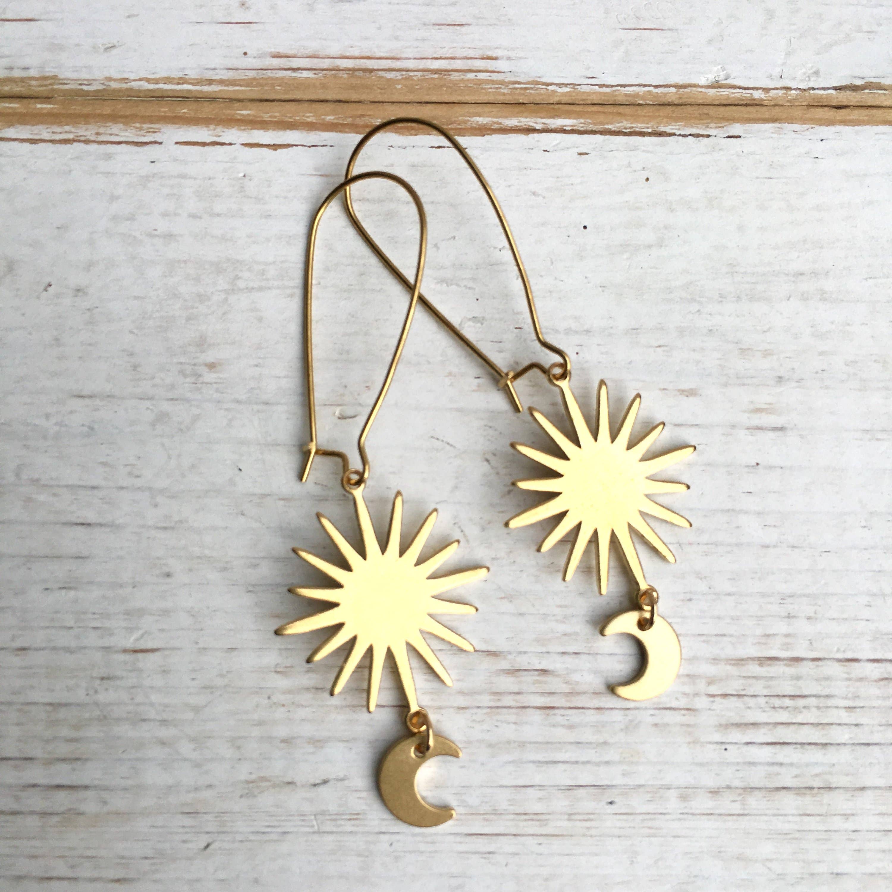 Red Truck Designs - Wholesale Dangle Earrings - Star & Moon Earrings Gold Sun Crescent Moon Celestial Star3