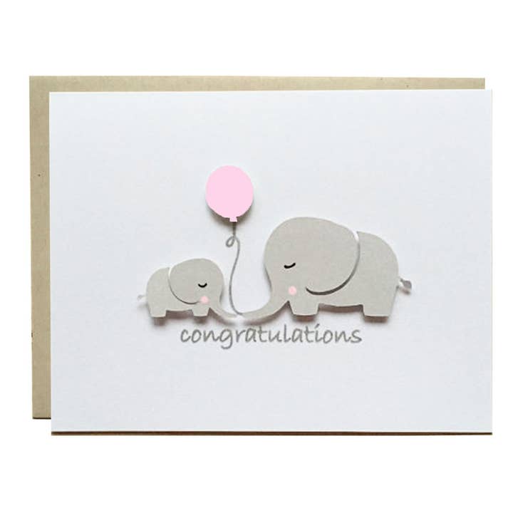 Elephant Baby Shower Card - Pink Balloon for wholesale by Pepper Pop