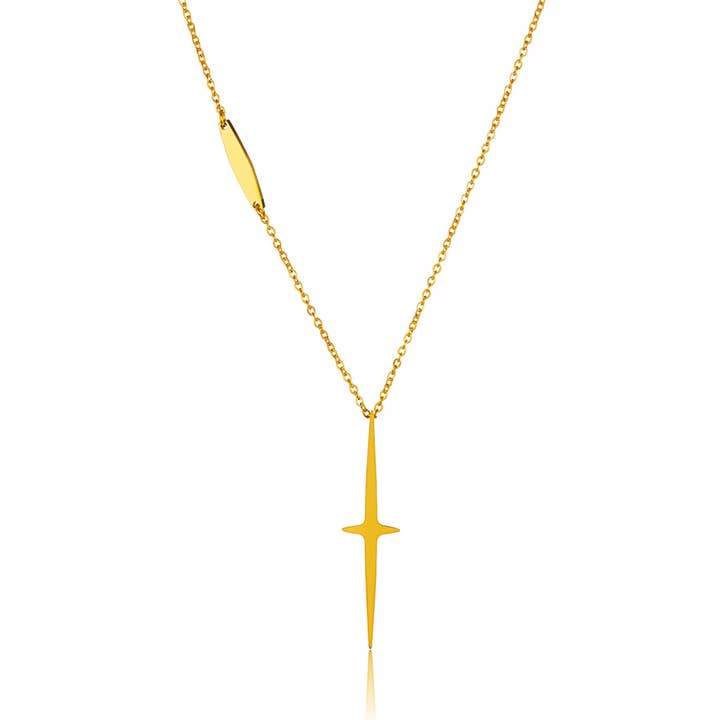 Elongated Cross Gold Plated Stainless Steel Necklace for wholesale by West Coast Jewelry
