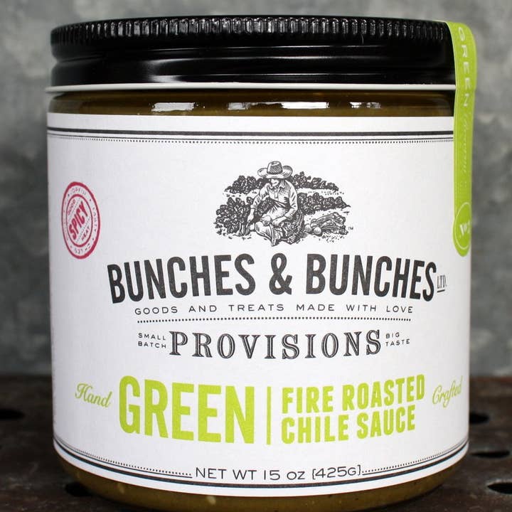 GREEN: FIRE-ROASTED CHILE SAUCE for wholesale by Bunches & Bunches Ltd.