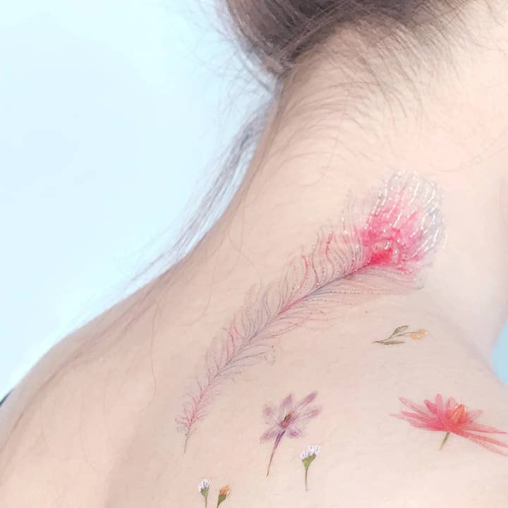 PAPERSELF – wholesale Tillfällig tatuering – Rosa fjädrar tillfälliga tatueringar klistermärken
