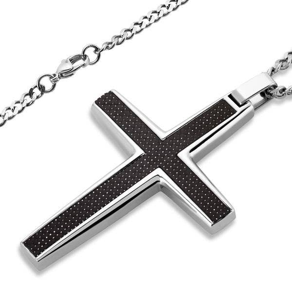 West Coast Jewelry - Wholesale Pendant/Charm Necklace - Men's Large Stainless Steel Carbon Fiber Cross Pendant4