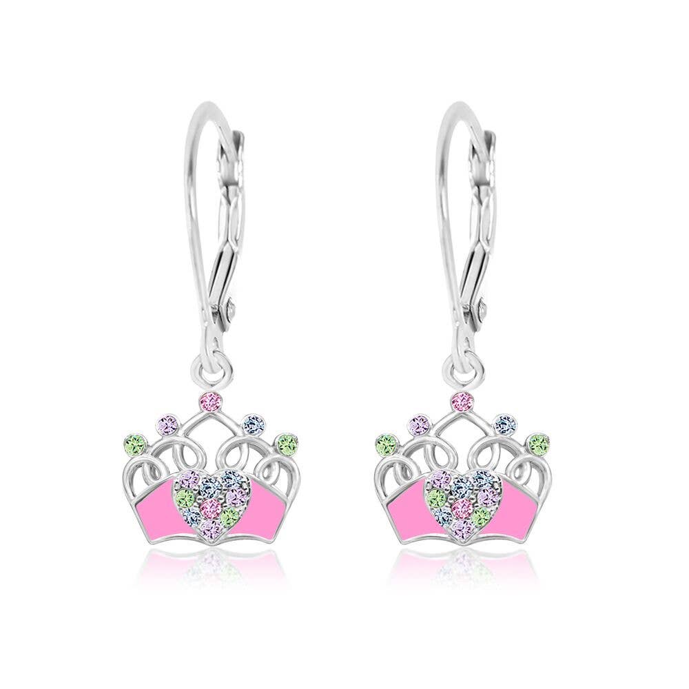Chanteur – Großhandel Ohrhänger – Rosa Krone mit mehrfarbigen Kristallen Leverback Ohrringe