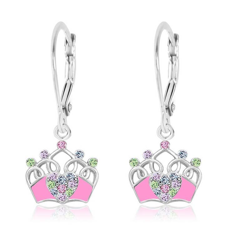 Chanteur – Großhandel Ohrhänger – Rosa Krone mit mehrfarbigen Kristallen Leverback Ohrringe0