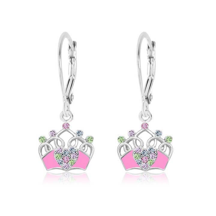 Chanteur - Vendita all'ingrosso Orecchini pendenti - Orecchini a monachella a forma di corona rosa con cristalli multicolore