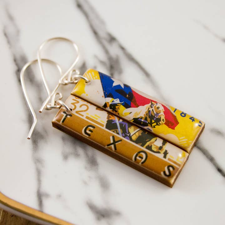 Texas Vintage Postage Stamp Earrings for wholesale by No Man's Land