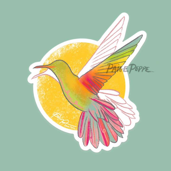 Paige Poppe Art - Wholesale Sticker - "Sunshine Hummingbird" Sticker
