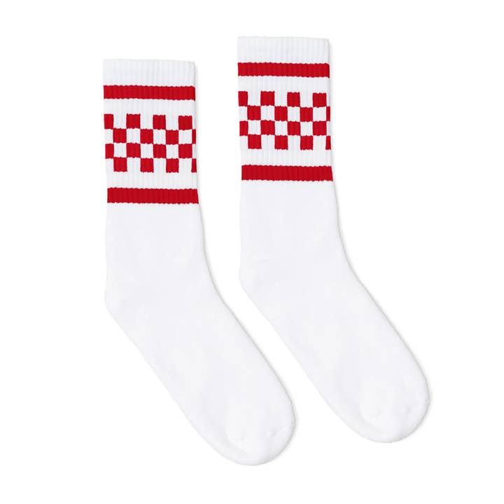 SOCCO Red Checkered Crew | White and other Purchase Wholesale white crew socks. Free Returns & Net 60 Terms on Faire trending on Faire.
