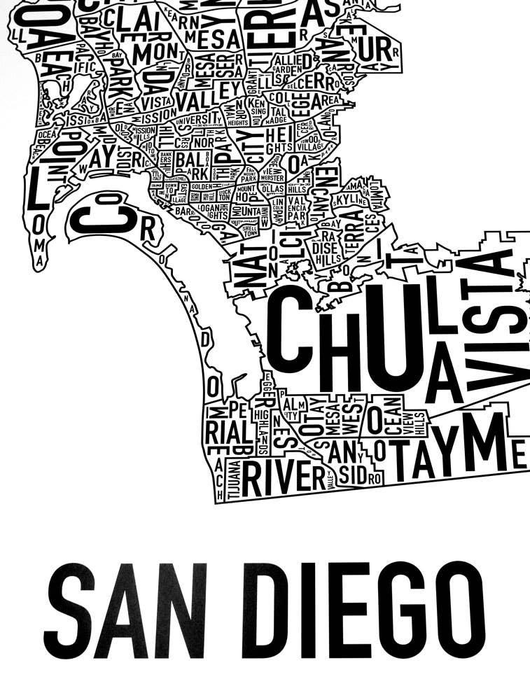 Ork Posters - Wholesale Poster - 16" x 32" San Diego Neighborhood Map Poster0