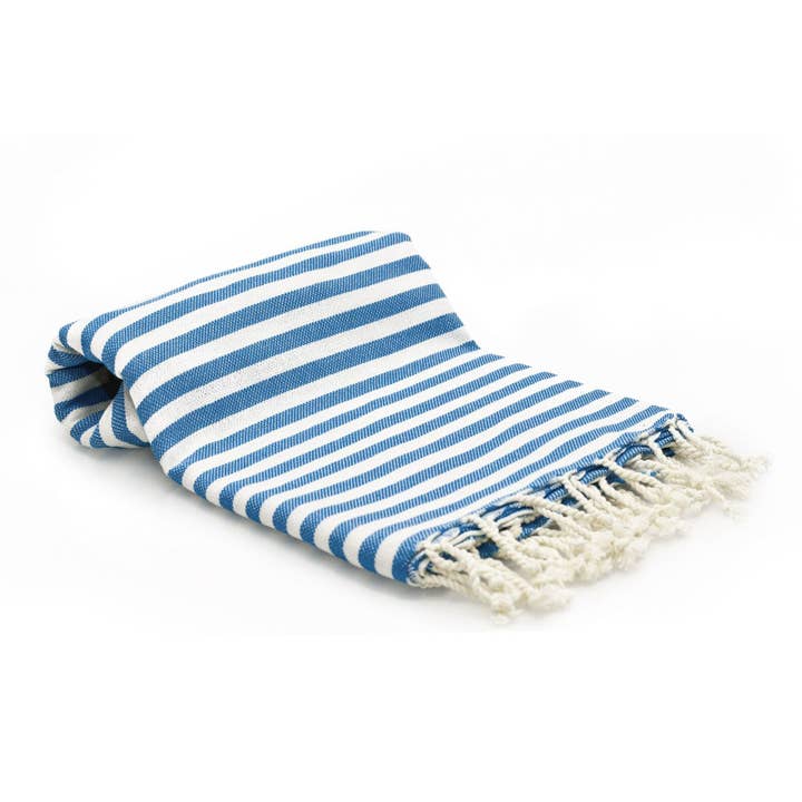 Asciugamano turco a righe 100% cotone peshtemal in blu reale per la vendita all'ingrosso da parte di Buldano