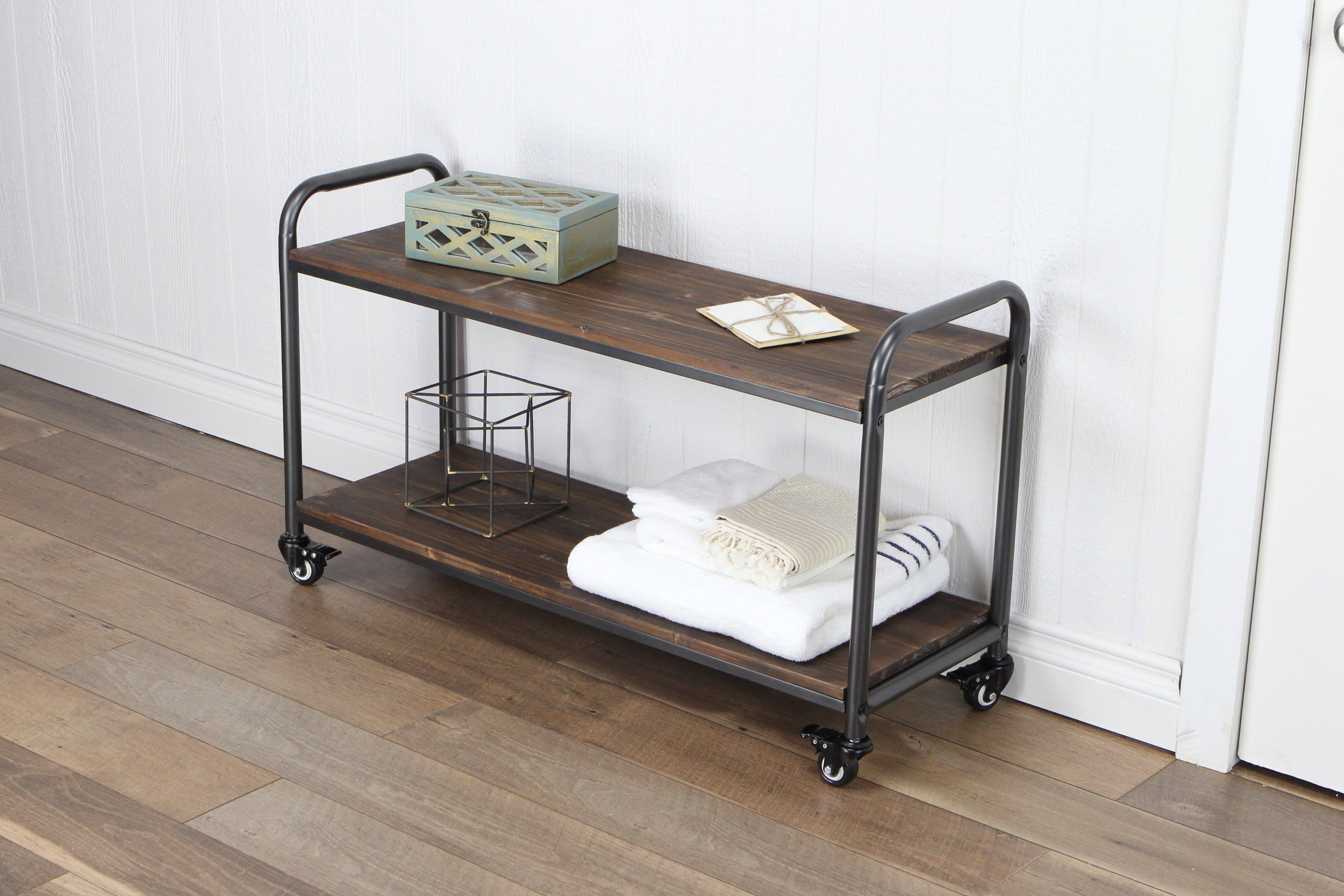 Cheungs Home Decor - Wholesale Free Standing Shelf - Lysan Tiered Wood Top Metal Frame Cart4