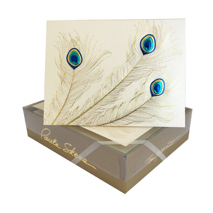 Champagne Peacock Trio Blank Card for wholesale by PAULA SKENE DESIGNS
