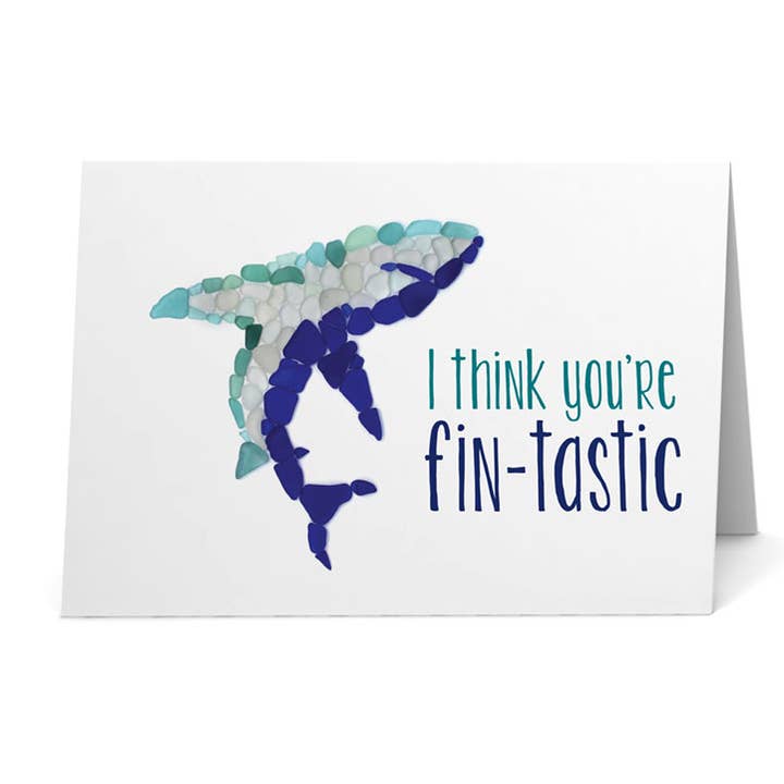 Sea Glass Shark I Think You're Fin-tastic Card for wholesale by Beachcombing / Etched by the Sea