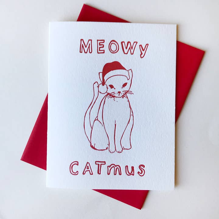 Meowy Catmus - Pet Cat Letterpress Christmas Holiday Card for wholesale by Steel Petal Press