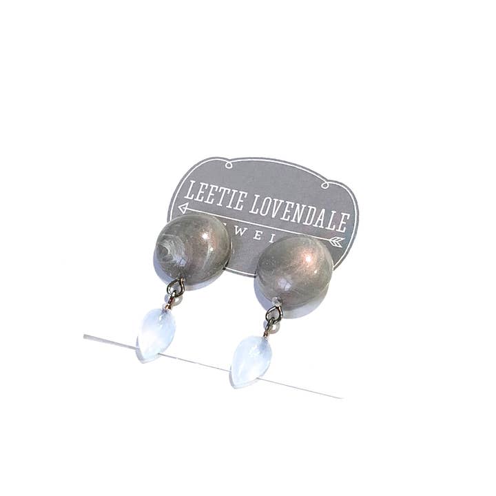 Leetie Lovendale - Wholesale Dangle Earrings - Marbled Grey Button & Blue Opal Drop Earrings6
