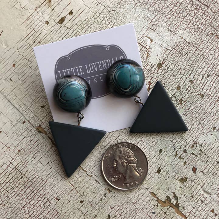 Leetie Lovendale - Wholesale Dangle Earrings - Blue Black & Grey Marble Statement Triangle Drop Earrings4