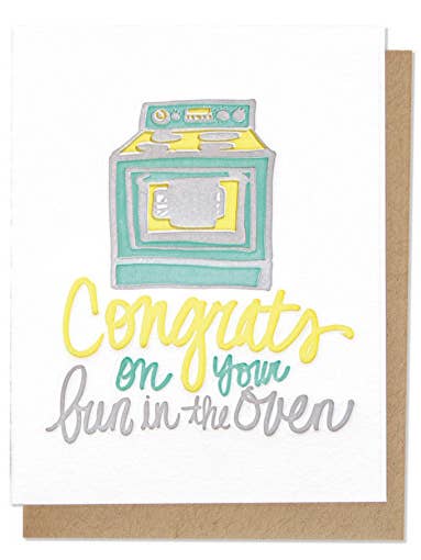 Bun In The Oven Letterpress Greeting Card for wholesale by Thimblepress