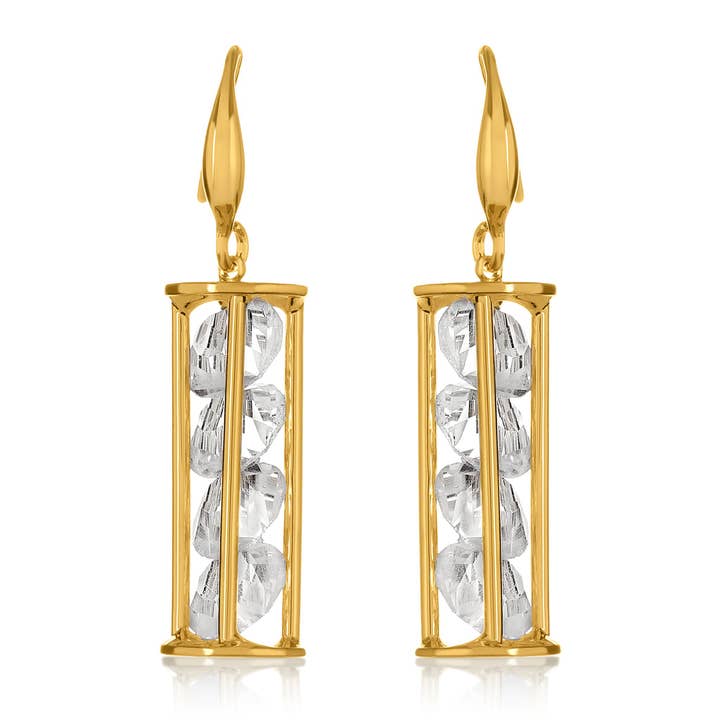 Polished Gold Tone Caged Crystals Dangle Earrings for wholesale by West Coast Jewelry