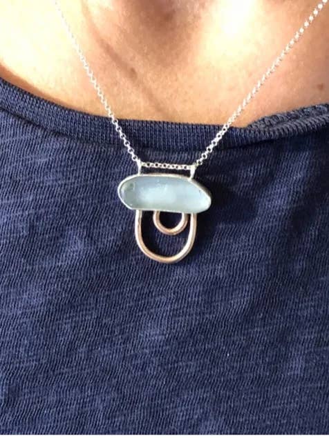 Perelle Jellyfish Seaglass Necklace for wholesale by La Soucique Studio Metalsmithing