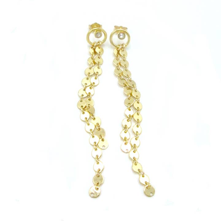 Gold over sterling Circle Studs w/Swarovski, Waterfall Chain for wholesale by Jessica Elliot Jewelry