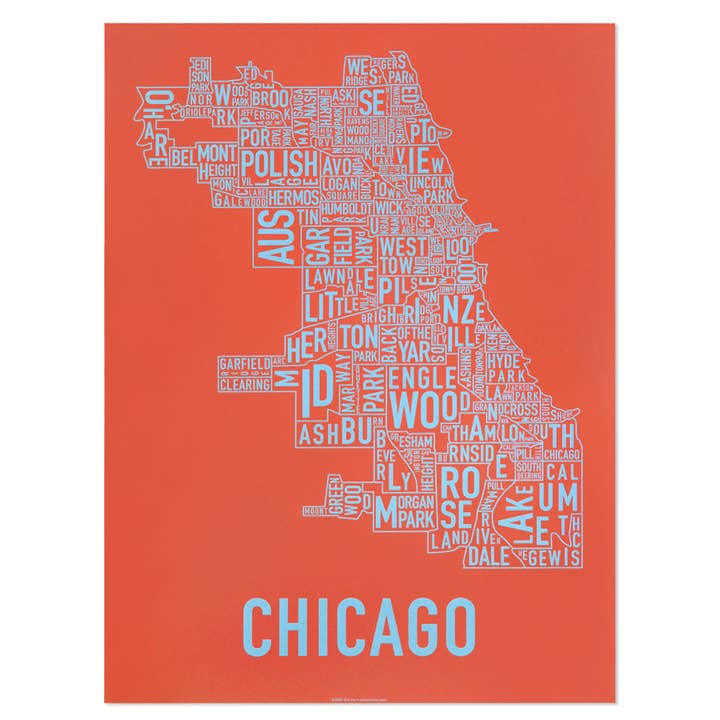 Ork Posters - Venta al por mayor Pósteres - Serigrafía del mapa del barrio de Chicago de 18" x 61 cm