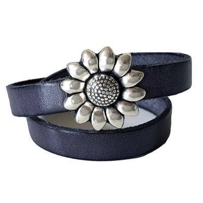 Indigo - Zonnebloem zilveren leren armband voor wholesale door LIVE AHA