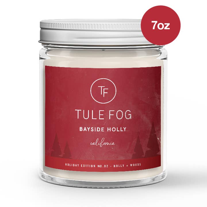 Bayside Holly Soy Candle 7oz Holiday Edition for wholesale by Tule Fog Candles