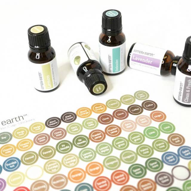 Simply Earth - Wholesale Essential Oil - Essential Oil Bottle Cap Sticker Sheet