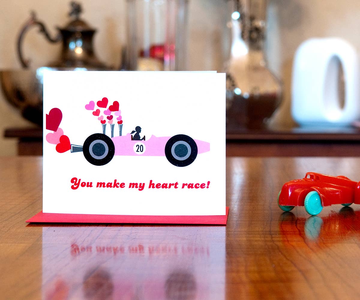 MAN vs. GEORGE DESIGN - Wholesale Valentine's Day Card - You Make My Heart Race - Race Car Love or Valentine Card2