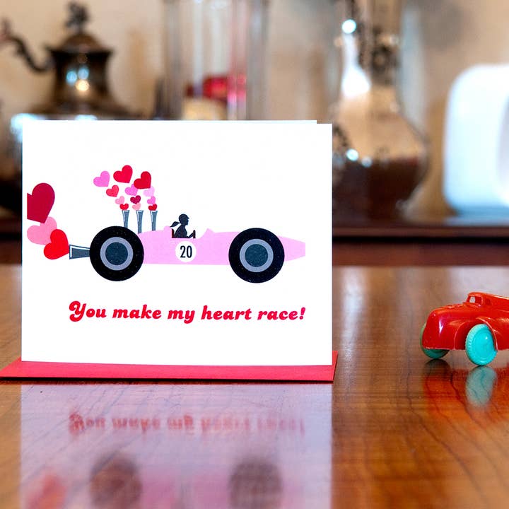 MAN vs. GEORGE DESIGN - Wholesale Valentine's Day Card - You Make My Heart Race - Race Car Love or Valentine Card2