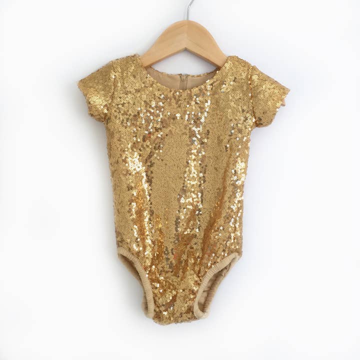 Carken Design – wholesale Leotard – Child – Gold Sequin Leotard with Short Sleeves