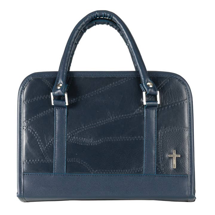Bible Cov Patchwork Navy Lthr Lg Print for wholesale by Dicksons