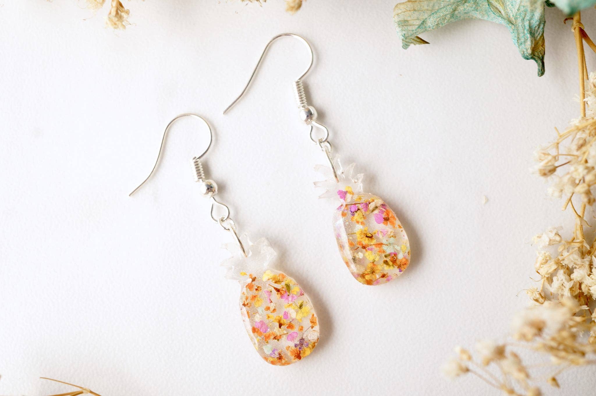 Ann + Joy - Wholesale Dangle Earrings - Pineapple in Yellow & Orange Mix Real Dried Flowers and Resin Earrings2
