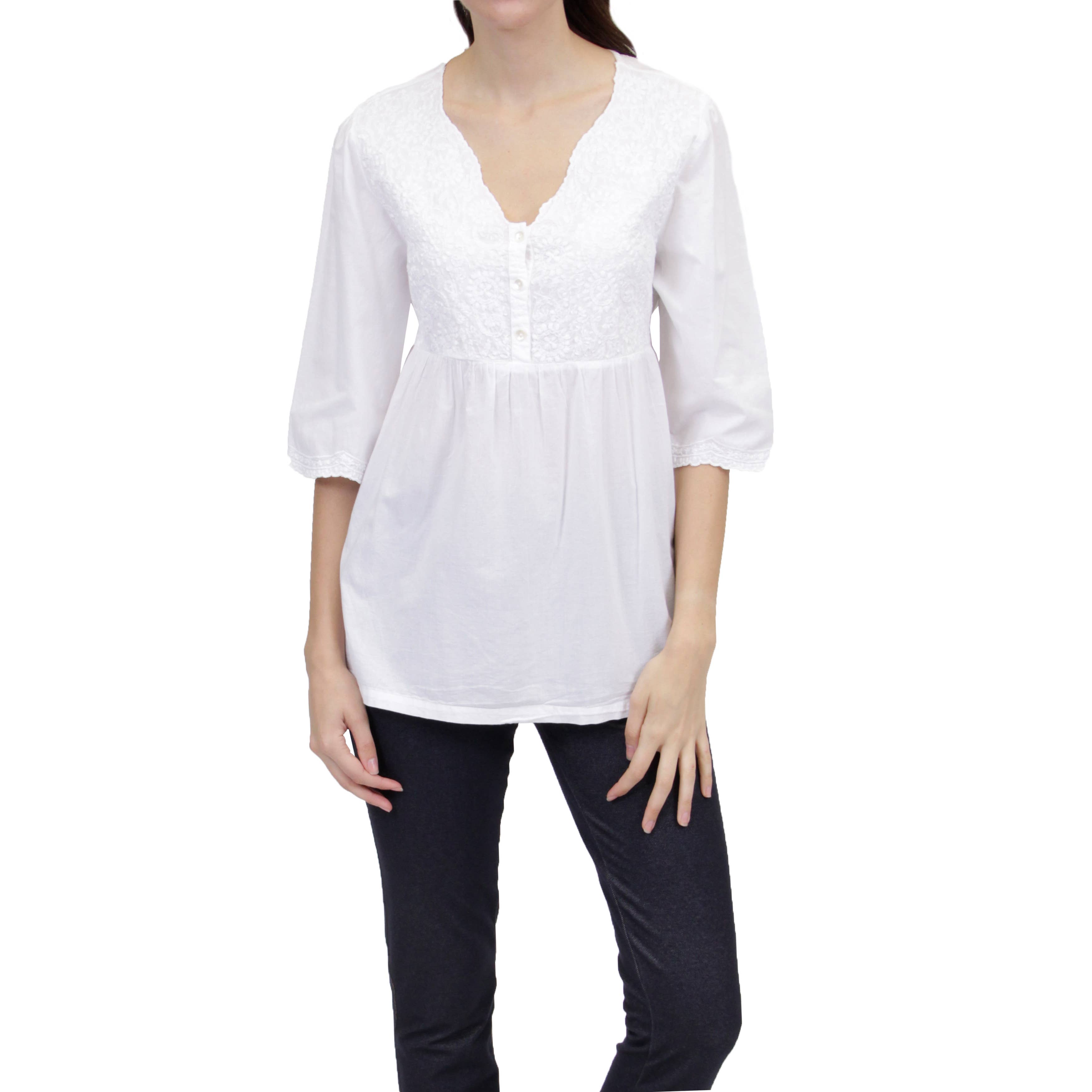 La Cera - Vendita all'ingrosso Camicetta - Donna - Camicetta con corpetto ricamato - BIANCO0