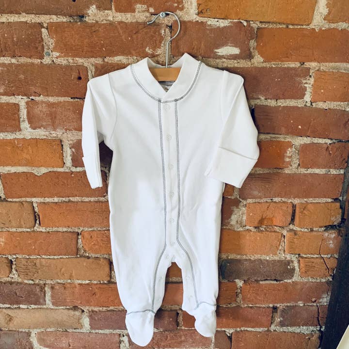 Vêtements Bébé Bio - Pyjama Pied - Gris & Blanc pour la vente par Our Green House