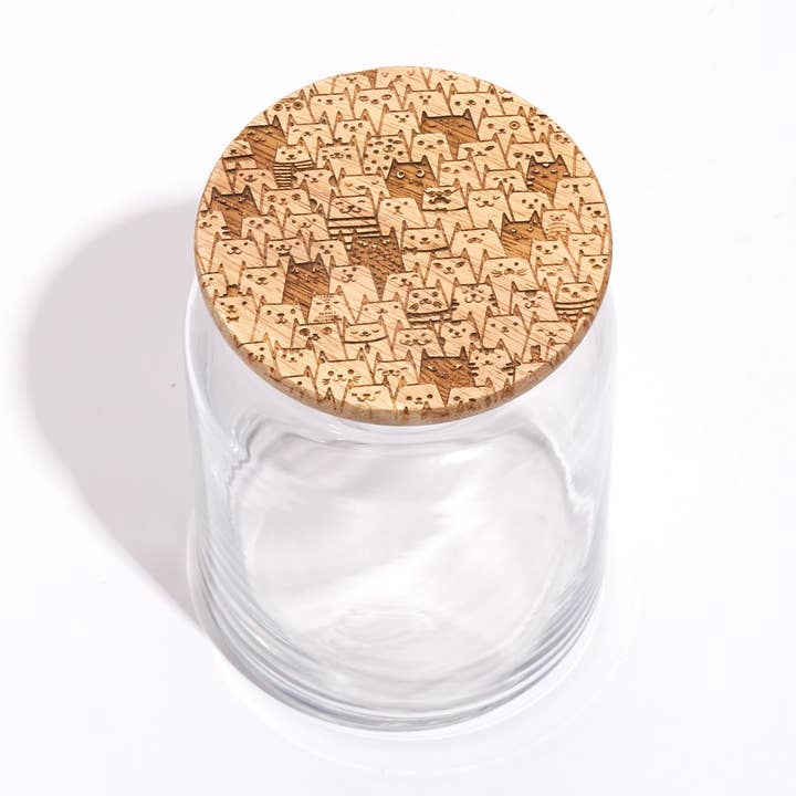 Cats Wood Lid Glass Jar for wholesale by Lucca