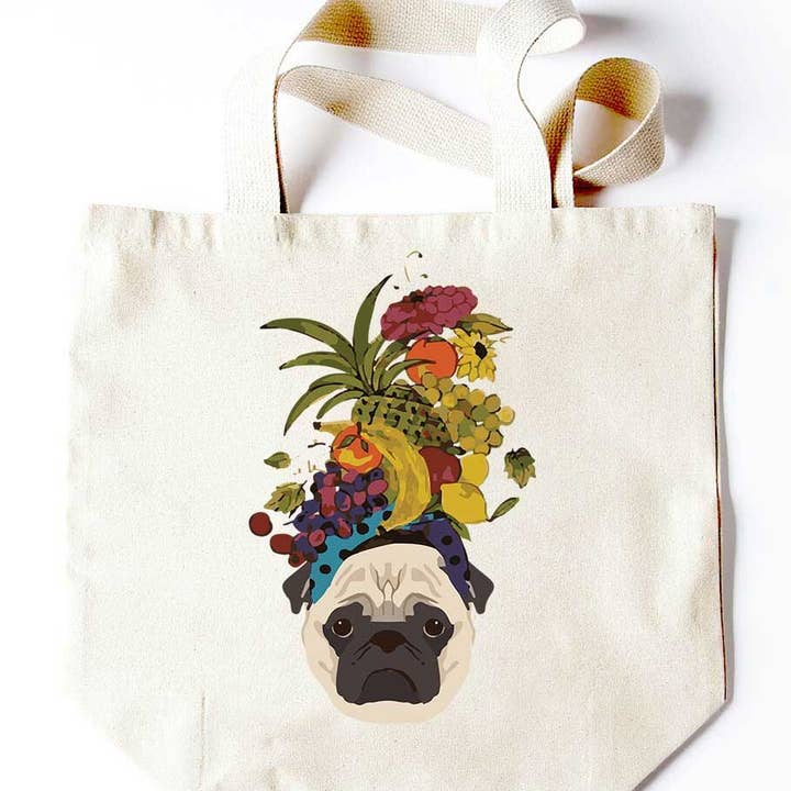 Carmen Miranda Pug Tote for wholesale by Potluck Press
