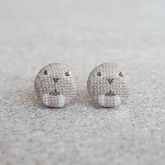 Rachel O's - Wholesale Stud/Post Earrings - Walrus Fabric Button Earrings