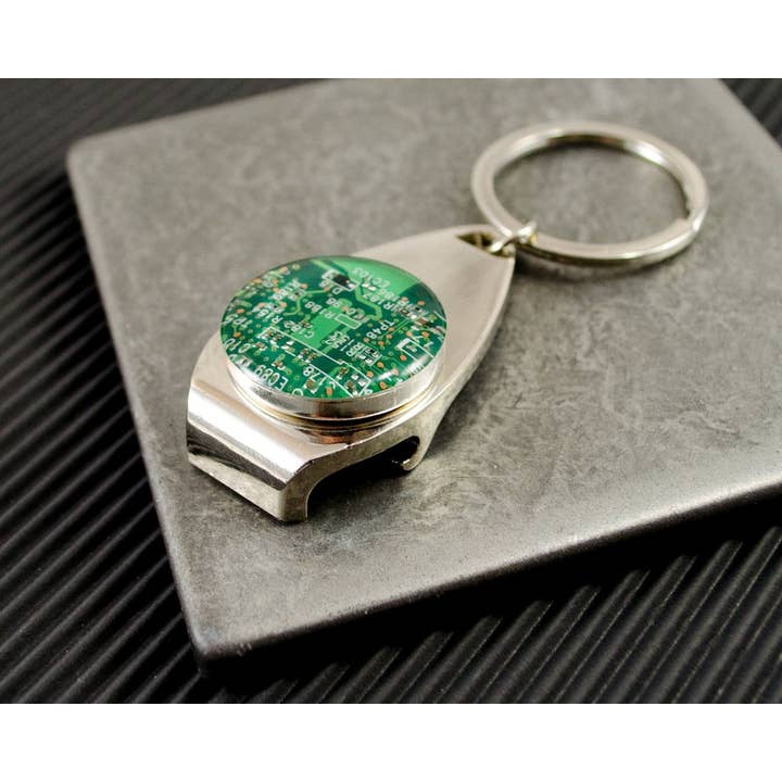 Circuit Board Bottle Opener Keychain for wholesale by Circuit Breaker Labs