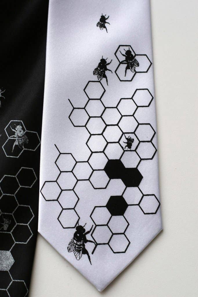 Cyberoptix Tie Lab - Wholesale Necktie - Men's - Honey Bee Necktie. Bee Hive "Oh Honey" Honeycomb Tie3