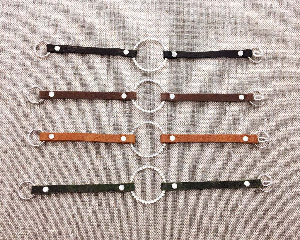 Devon Dowd Designs - Wholesale Beaded Bracelet - Single Sterling Silver Bubble Circle & Neutral Leather0