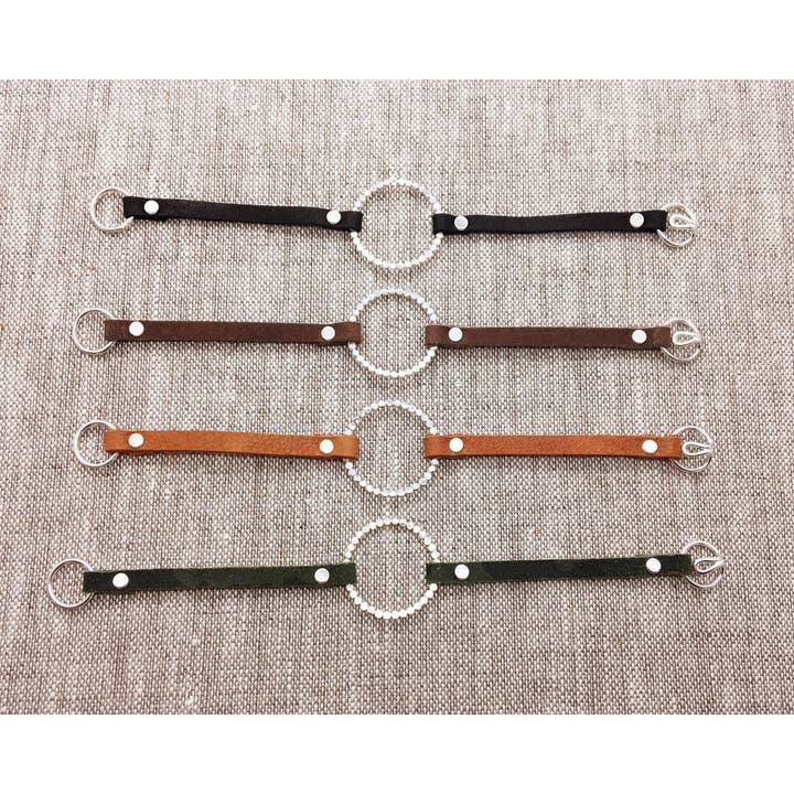 Devon Dowd Designs - Wholesale Beaded Bracelet - Single Sterling Silver Bubble Circle & Neutral Leather