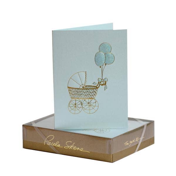 PAULA SKENE DESIGNS - Wholesale Baby Card - Blue Baby Buggy Card0