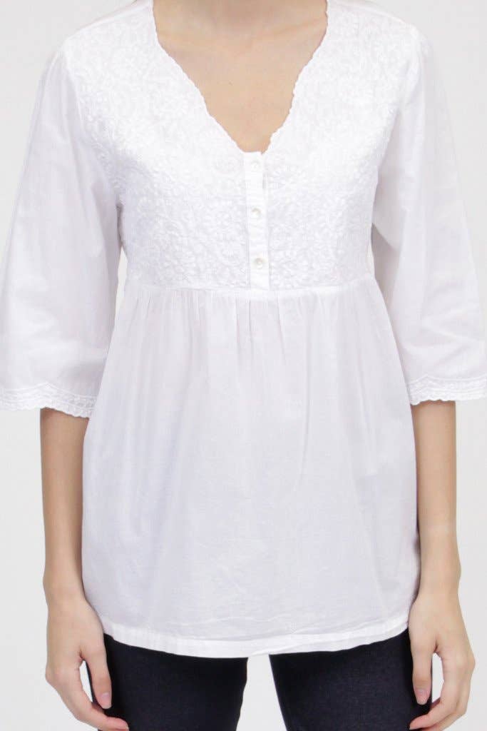 La Cera - Vendita all'ingrosso Camicetta - Donna - Camicetta con corpetto ricamato - BIANCO2