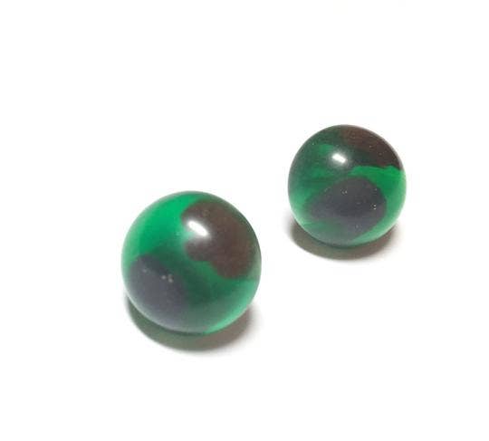 Leetie Lovendale - Wholesale Stud/Post Earrings - Green with Metallic Gold & Silver Retro Button Stud Earrings0