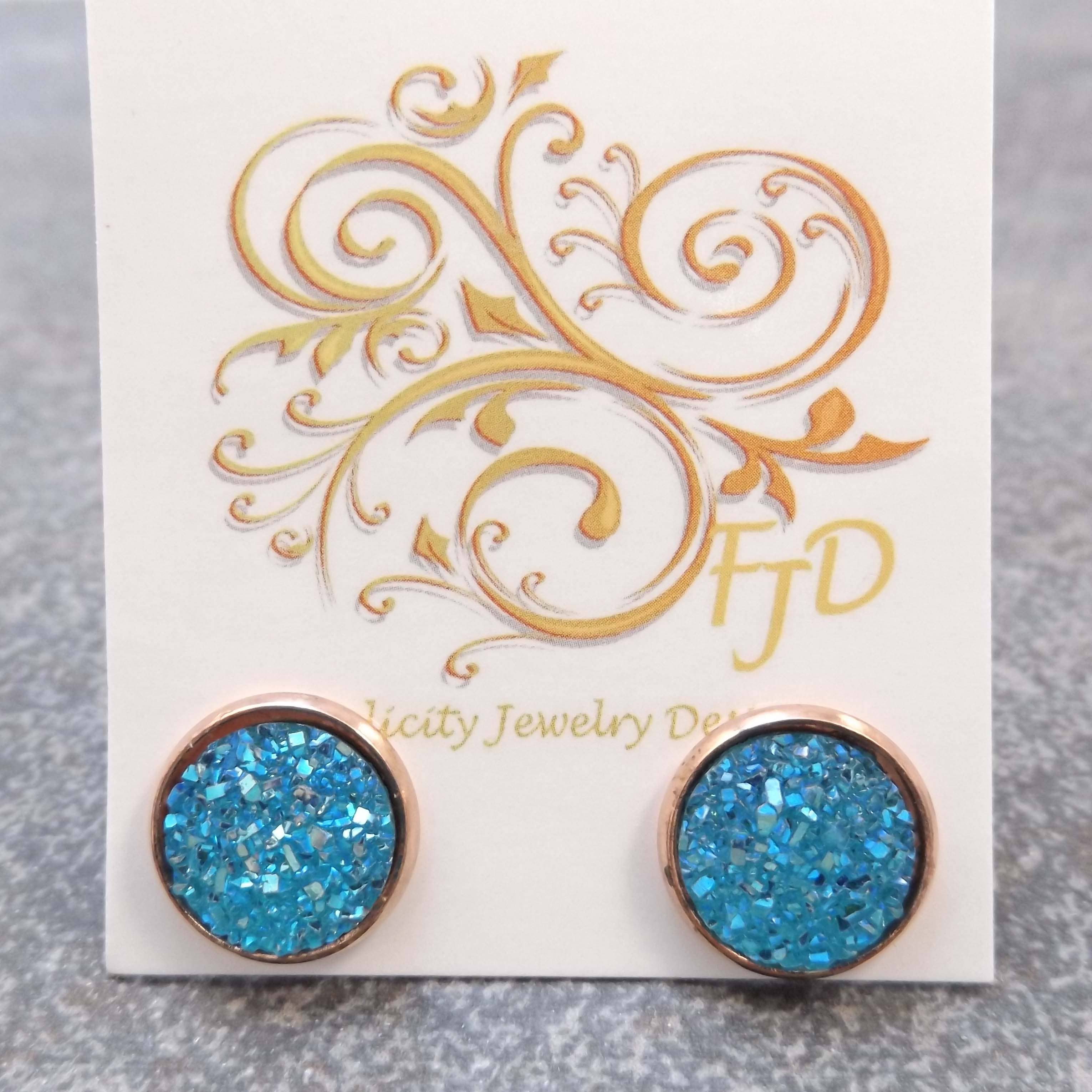 Felicity Jewelry Designs - Wholesale Stud/Post Earrings - Bijoux Too - Resin Druzy and Rose Gold Earrings2