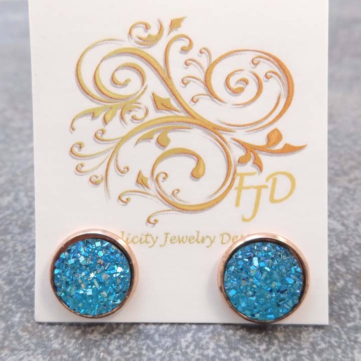 Felicity Jewelry Designs - Wholesale Stud/Post Earrings - Bijoux Too - Resin Druzy and Rose Gold Studs1