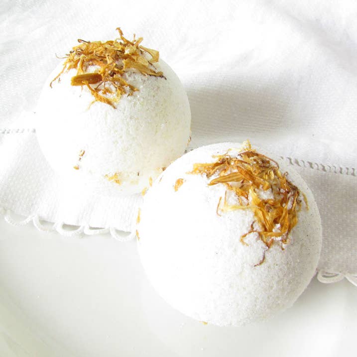 Sheep Milk Bath Fizzie - Uplifting Tangerine Calendula for wholesale by Sheep Shop