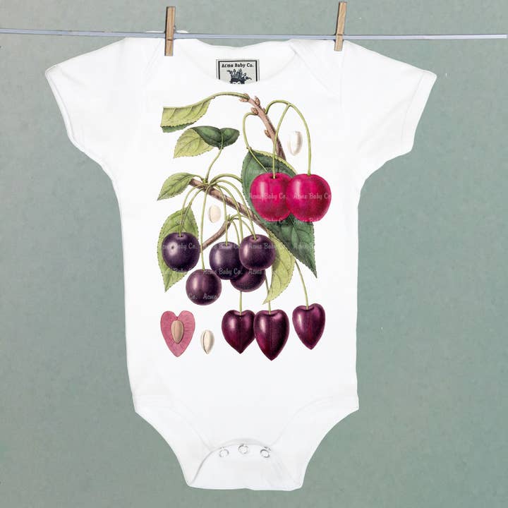 REMOVED BRAND - Wholesale Bodysuit (Non-Footed) - Baby - Vintage Botanical Cherries Organic Bodysuit